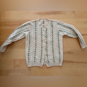 Vintage Cottagecore Floral Cable Knit Sweater